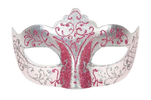 Grote foto venetiaans oogmasker roze zilver glitter verzamelen overige verzamelingen
