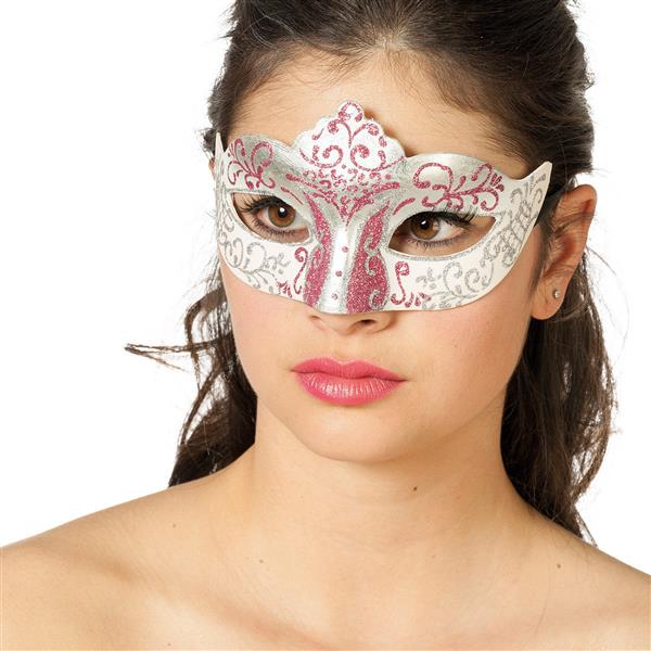 Grote foto venetiaans oogmasker roze zilver glitter verzamelen overige verzamelingen