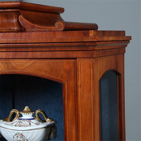 Grote foto zeer verfijnde vitrine met driezijdig glas en timpaanlade frankrijk ca 1825 fijn inlegwerk no.2606 antiek en kunst stoelen en banken