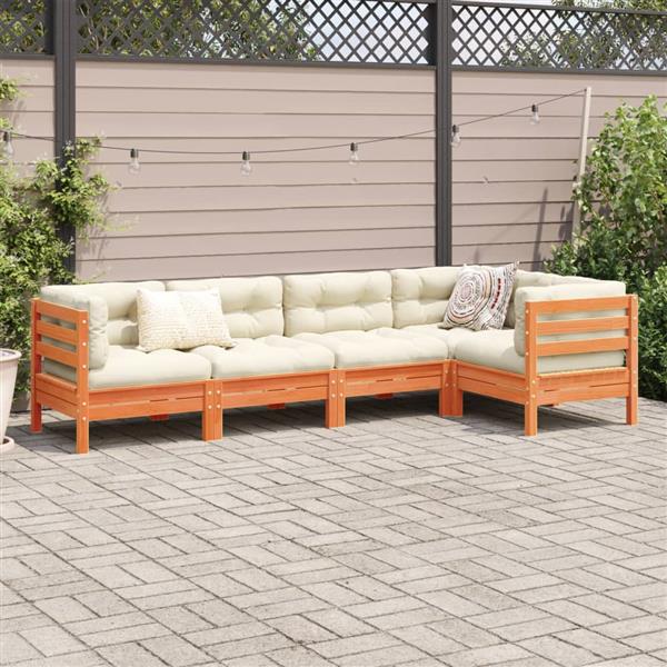Grote foto vidaxl 5 delige loungeset met kussens massief grenenhout wasbruin tuin en terras tuinmeubelen