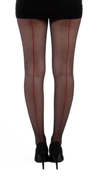 Grote foto what katie did black red seamed tights. kleding dames overige kledingstukken