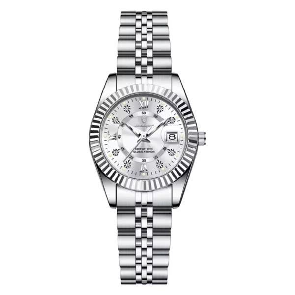 Grote foto luxe elegant horloge voor dames modieus kwarts uurwerk roestvrij staal zilver wit kleding dames horloges