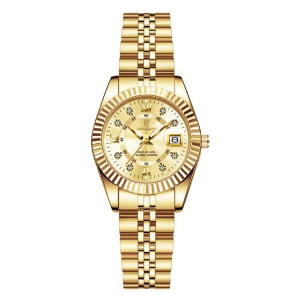 Grote foto luxe elegant horloge voor dames modieus kwarts uurwerk roestvrij staal goud kleding dames horloges