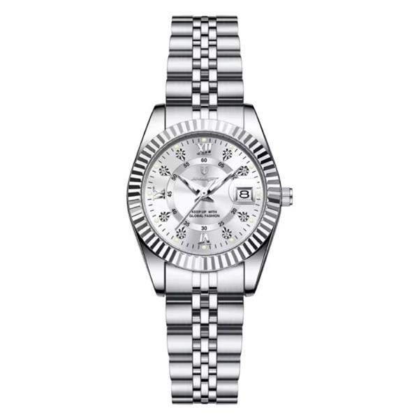 Grote foto luxe elegant horloge voor dames modieus kwarts uurwerk roestvrij staal zilver wit kleding dames horloges