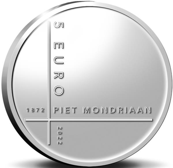 Grote foto nederland 5 euro 2022 mondriaan zilver proof verzamelen munten overige