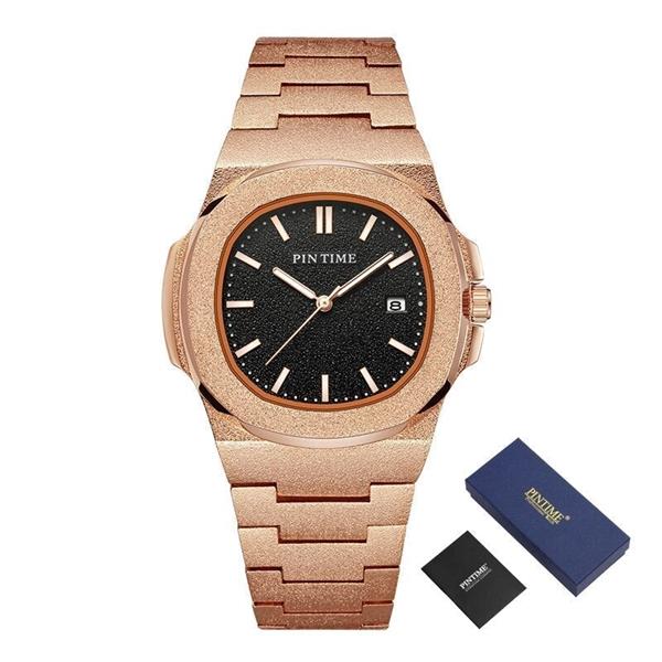 Grote foto frosted luxe horloge voor heren mode roestvrij stalen quartz horloge met opbergdoos kleding dames horloges