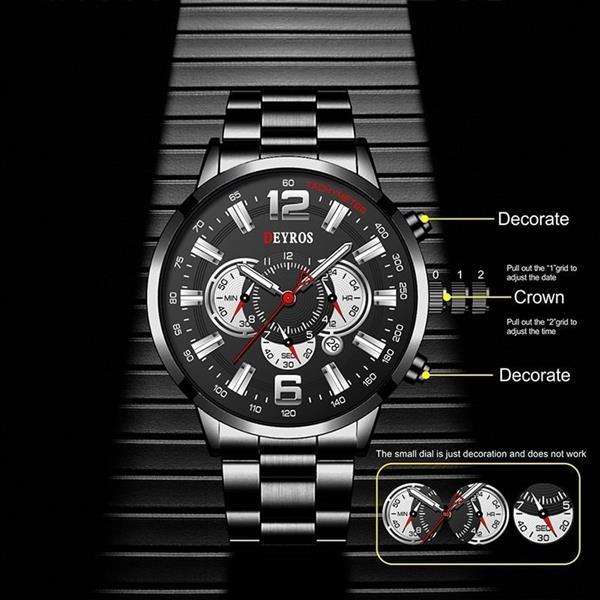 Grote foto roestvrijstalen sporthorloge voor heren quartz horloge kalender lichtgevende klok leer kleding dames horloges