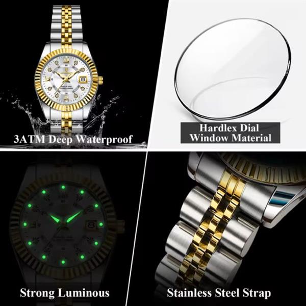 Grote foto luxury elegant watch for women 3atm waterproof luminous date stainless steel quartz kleding dames horloges