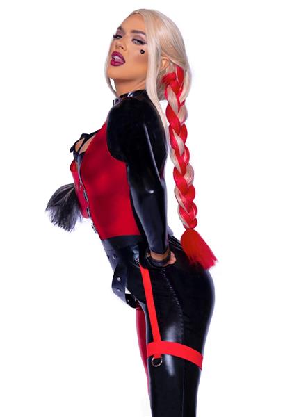 Grote foto harley quinn catsuit rood zwart dames leg avenue verzamelen overige verzamelingen