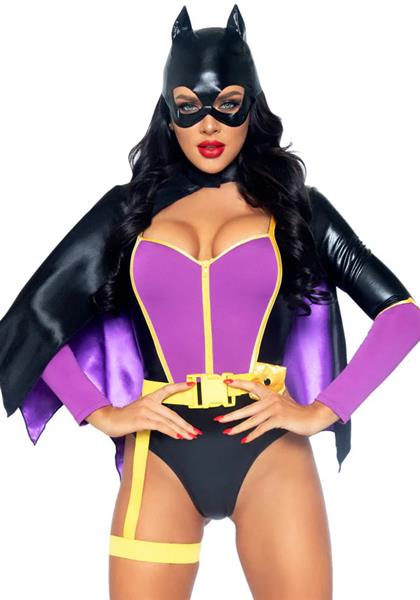 Grote foto batgirl kostuum zwart paars dames bodysuit leg avenue verzamelen overige verzamelingen