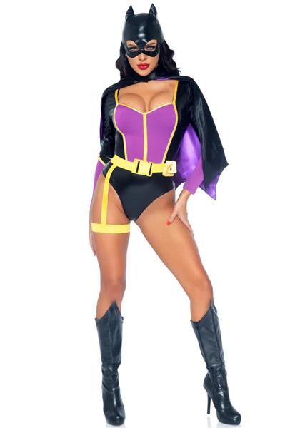 Grote foto batgirl kostuum zwart paars dames bodysuit leg avenue verzamelen overige verzamelingen
