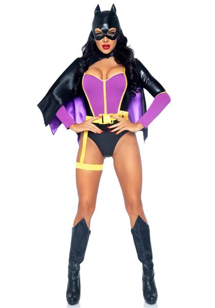 Grote foto batgirl kostuum zwart paars dames bodysuit leg avenue verzamelen overige verzamelingen