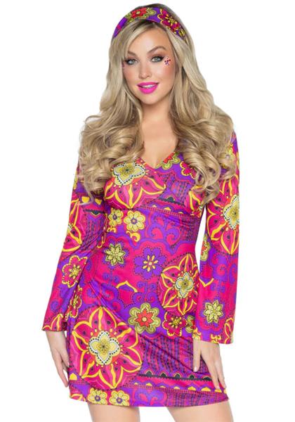 Grote foto hippie 60s jurk paars roze dames bloemen leg avenue verzamelen overige verzamelingen