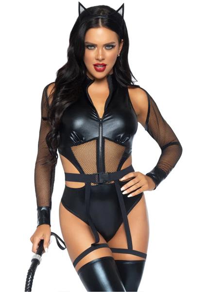 Grote foto kat kostuum zwart dames bodysuit wicked kitty leg avenue verzamelen overige verzamelingen