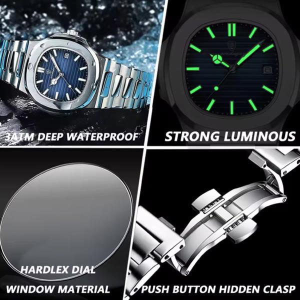 Grote foto luxury square business watch waterproof luminous date stainless steel quartz kleding dames horloges