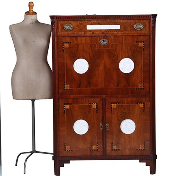 Grote foto secretaire abattant of klepbureau met 4 biscuit panelen prachtig ingelegd ca 1790 no.260650 antiek en kunst overige in antiek gebruiksvoorwerpen