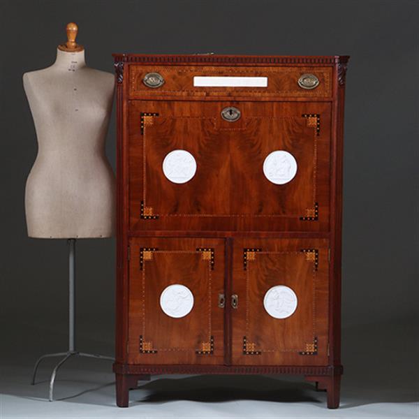 Grote foto secretaire abattant of klepbureau met 4 biscuit panelen prachtig ingelegd ca 1790 no.260650 antiek en kunst overige in antiek gebruiksvoorwerpen