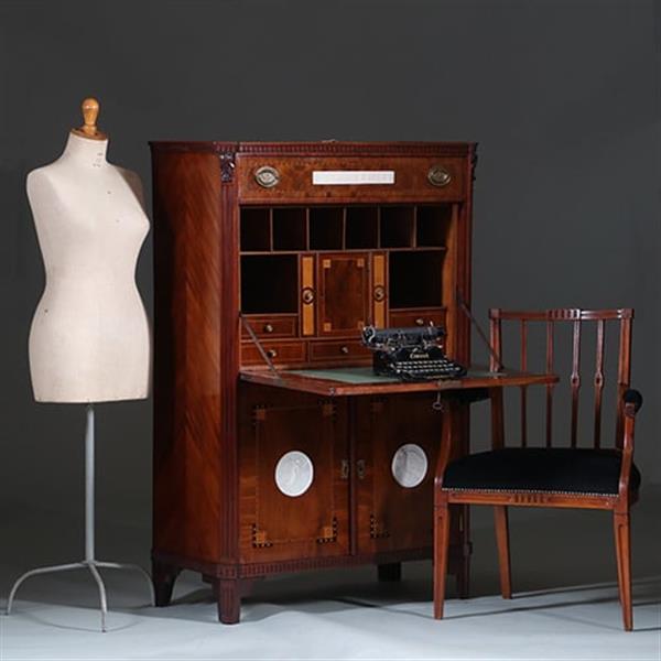 Grote foto secretaire abattant of klepbureau met 4 biscuit panelen prachtig ingelegd ca 1790 no.260650 antiek en kunst overige in antiek gebruiksvoorwerpen