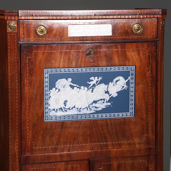 Grote foto neoclassicistische secretaire met blauw wit en wit biscuit ca. 1790 no.260645 antiek en kunst overige in antiek gebruiksvoorwerpen