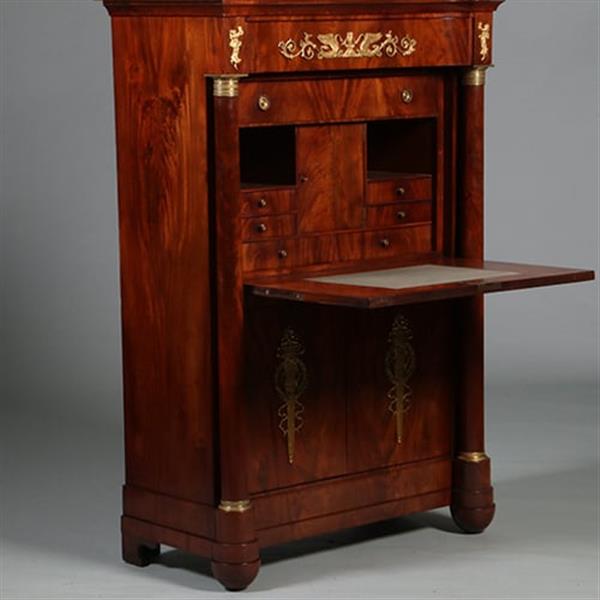 Grote foto empire secretaire abattant of klepbureau in mahonie met brons no.260640 antiek en kunst overige in antiek gebruiksvoorwerpen