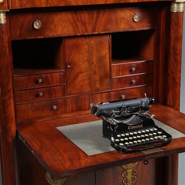 Grote foto empire secretaire abattant of klepbureau in mahonie met brons no.260640 antiek en kunst overige in antiek gebruiksvoorwerpen