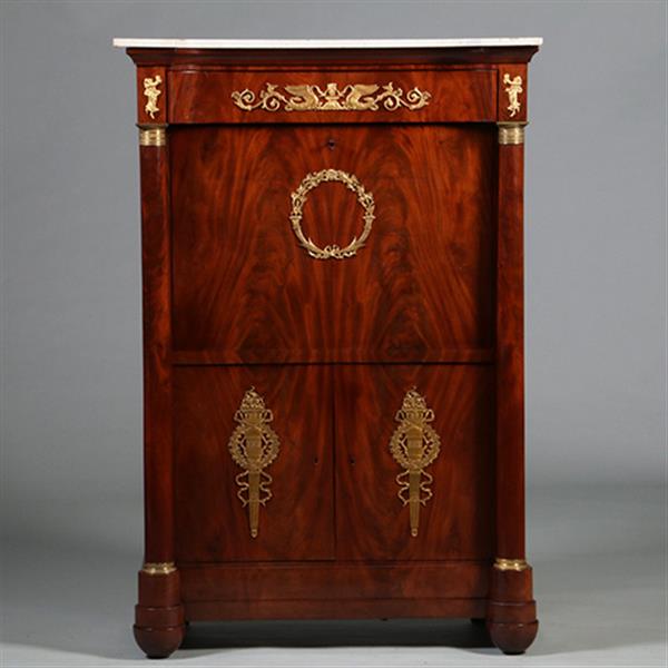 Grote foto empire secretaire abattant of klepbureau in mahonie met brons no.260640 antiek en kunst overige in antiek gebruiksvoorwerpen
