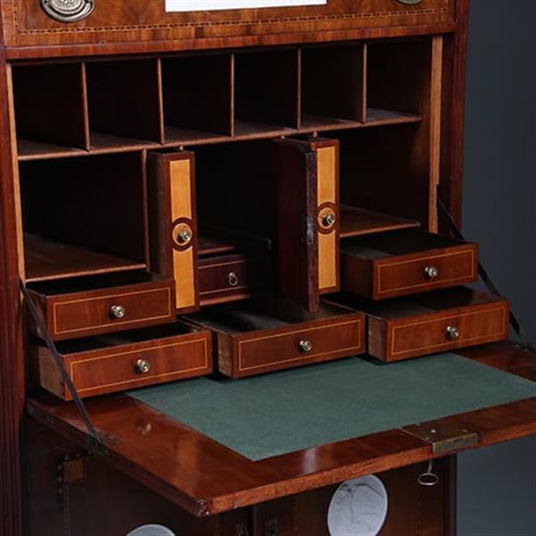 Grote foto secretaire abattant of klepbureau met 4 biscuit panelen prachtig ingelegd ca 1790 no.260650 antiek en kunst overige in antiek gebruiksvoorwerpen