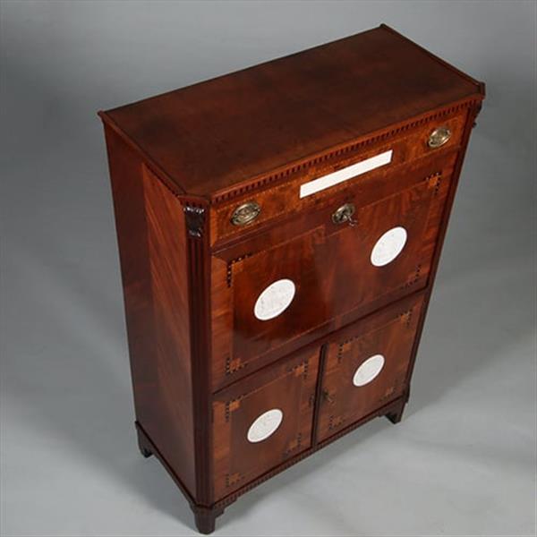 Grote foto secretaire abattant of klepbureau met 4 biscuit panelen prachtig ingelegd ca 1790 no.260650 antiek en kunst overige in antiek gebruiksvoorwerpen