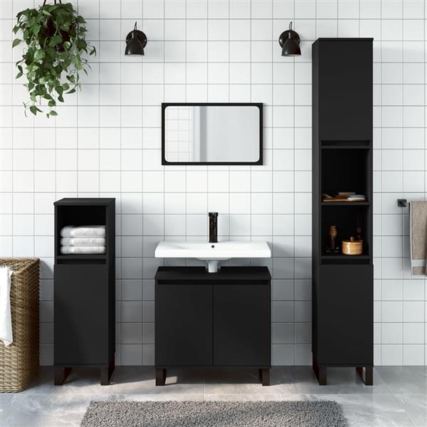 Grote foto vidaxl badkamerkast 30x30x190 cm bewerkt hout zwart huis en inrichting eettafels