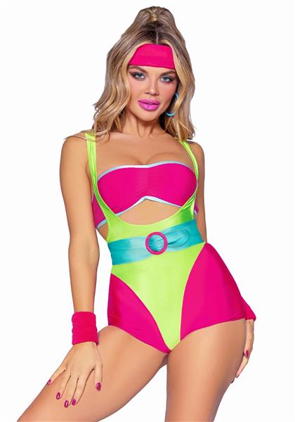 Grote foto neon 80s kostuum groen roze dames bodysuit workout leg avenue verzamelen overige verzamelingen