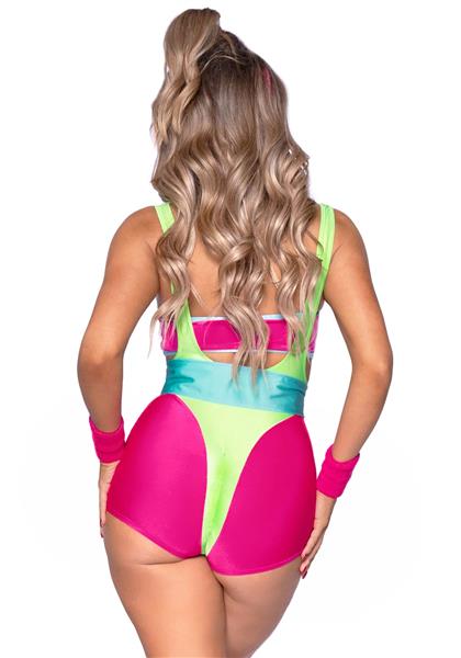 Grote foto neon 80s kostuum groen roze dames bodysuit workout leg avenue verzamelen overige verzamelingen