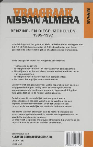Grote foto vraagbaak nissan almera benzine en dieselmodellen 1995 1997 autovraagbaken boeken hobby en vrije tijd