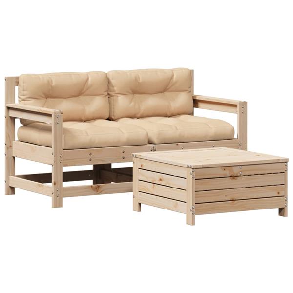 Grote foto vidaxl 3 delige loungeset met kussens massief grenenhout tuin en terras tuinmeubelen