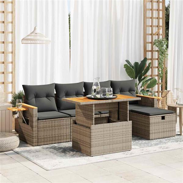 Grote foto vidaxl 6 delige loungeset met kussens poly rattan grijs tuin en terras tuinmeubelen