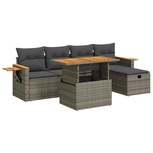 Grote foto vidaxl 6 delige loungeset met kussens poly rattan grijs tuin en terras tuinmeubelen