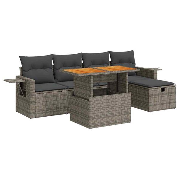 Grote foto vidaxl 6 delige loungeset met kussens poly rattan acacia grijs tuin en terras tuinmeubelen