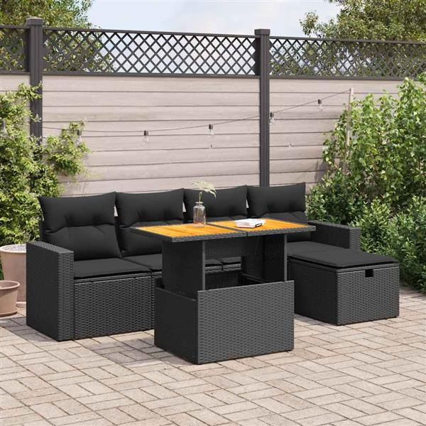 Grote foto vidaxl 6 delige loungeset met kussens poly rattan acacia zwart tuin en terras tuinmeubelen