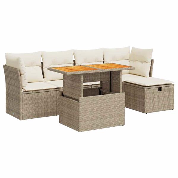 Grote foto vidaxl 6 delige loungeset met kussens poly rattan acacia beige tuin en terras tuinmeubelen
