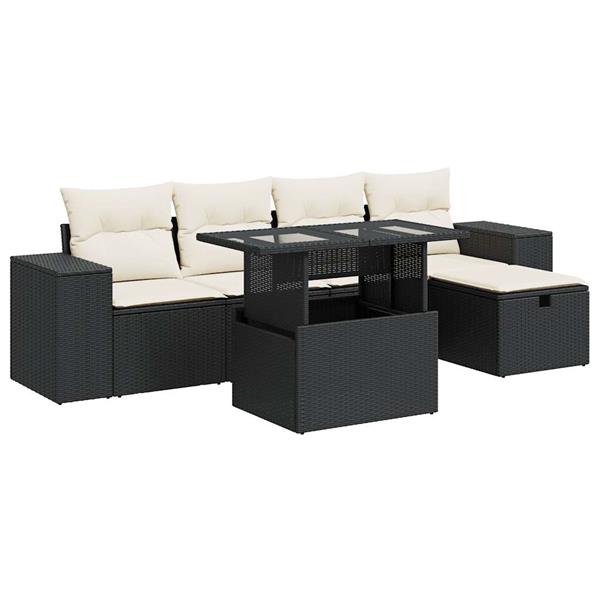 Grote foto vidaxl 6 delige loungeset met kussens poly rattan zwart tuin en terras tuinmeubelen