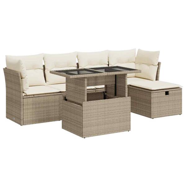 Grote foto vidaxl 6 delige loungeset met kussens poly rattan beige tuin en terras tuinmeubelen