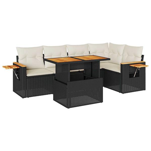 Grote foto vidaxl 6 delige loungeset met kussens poly rattan acacia zwart tuin en terras tuinmeubelen