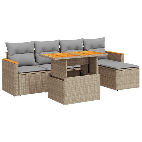 Grote foto vidaxl 6 delige loungeset met kussens poly rattan acacia beige tuin en terras tuinmeubelen