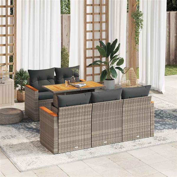 Grote foto vidaxl 6 delige loungeset met kussens poly rattan acacia grijs tuin en terras tuinmeubelen