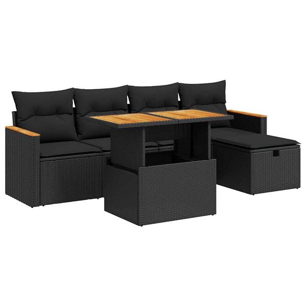 Grote foto vidaxl 6 delige loungeset met kussens poly rattan zwart tuin en terras tuinmeubelen