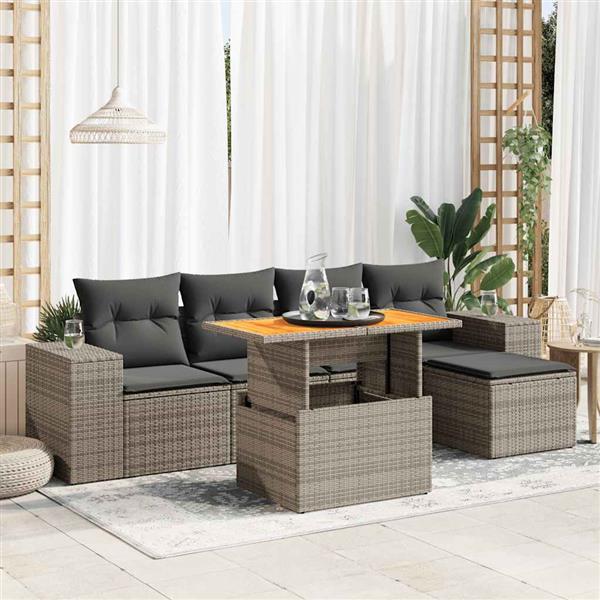 Grote foto vidaxl 6 delige loungeset met kussens poly rattan grijs tuin en terras tuinmeubelen
