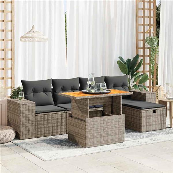 Grote foto vidaxl 6 delige loungeset met kussens poly rattan acacia grijs tuin en terras tuinmeubelen