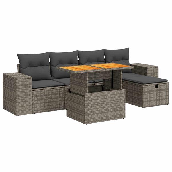 Grote foto vidaxl 6 delige loungeset met kussens poly rattan acacia grijs tuin en terras tuinmeubelen