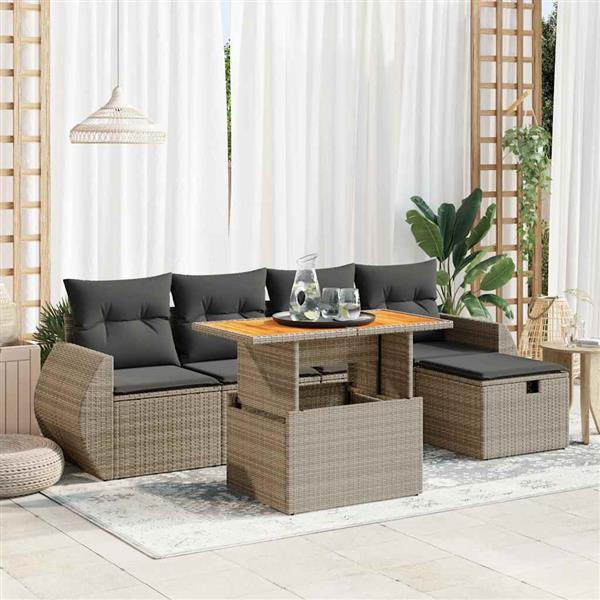Grote foto vidaxl 6 delige loungeset met kussens poly rattan acacia grijs tuin en terras tuinmeubelen