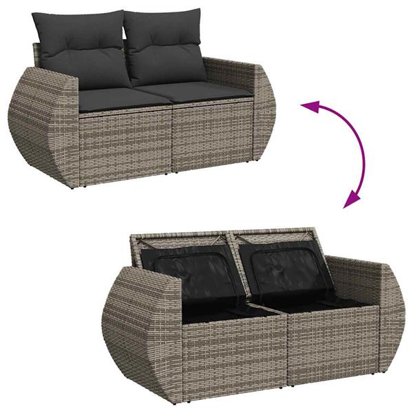 Grote foto vidaxl 6 delige loungeset met kussens poly rattan acacia grijs tuin en terras tuinmeubelen