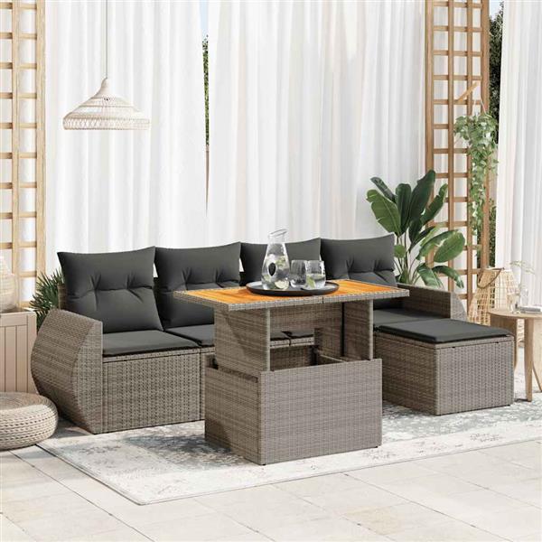 Grote foto vidaxl 6 delige loungeset met kussens poly rattan grijs tuin en terras tuinmeubelen